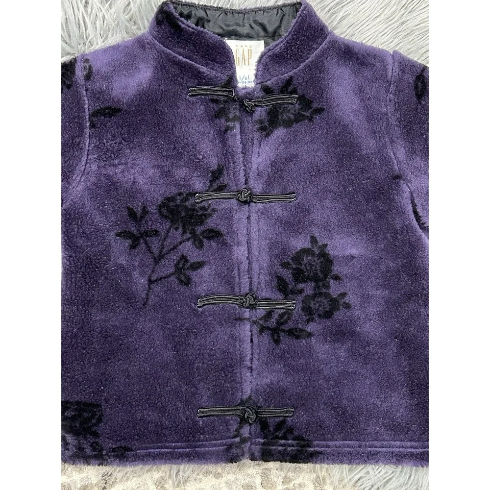 Vintage BABY GAP Girls Purple Large/XLarge (12-24 Month) Fleece Floral‎ Jacket